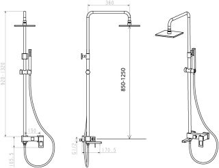 Душевая стойка Boheme Q чёрный/хром 148-BCR
